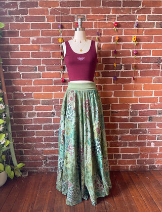 Greens - Yoga Waistband Patchwork Boho Festival Skirt / Dress