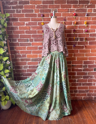 Greens - Yoga Waistband Patchwork Boho Festival Skirt / Dress