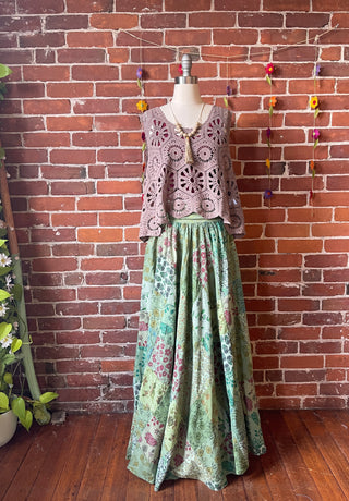 Greens - Yoga Waistband Patchwork Boho Festival Skirt / Dress