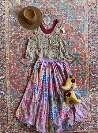 100% Cotton Yoga Waistband Patchwork Boho Festival Skirt / Dress - Fair Trade Made - Multiple Colors Available