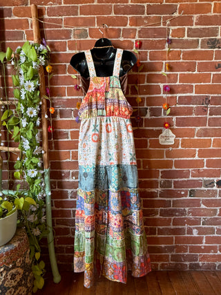 Meadow Patchwork Print Boho Tiered Wide Leg Overalls - 100% Cotton - Fair Trade Made