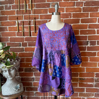 Althea Recycled Patchwork Festival Top - Purple Red Paisley Filigree