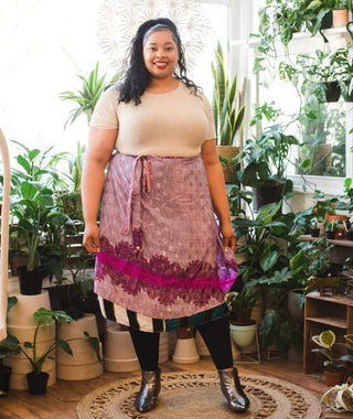 Plus Size Reversible Upcycled Sari Wrap Skirt - Tea Length