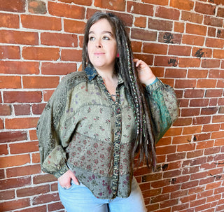 Touch of Grey Flowy Boho Button Up Top