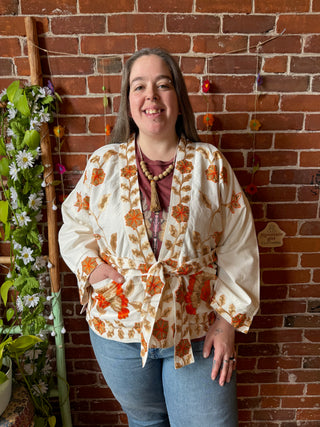 Marigold Bloom Embroidered Cotton Jacket