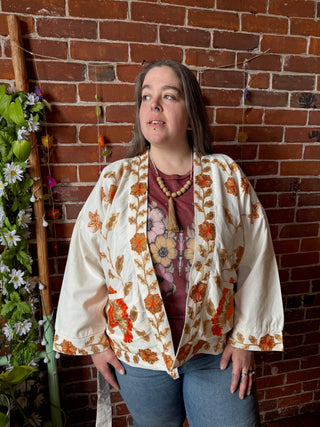 Marigold Bloom Embroidered Cotton Jacket