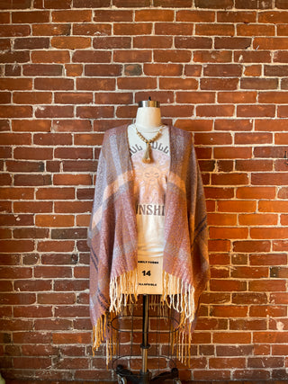 The Softest Farmers Market Fringe Poncho - Earthy Mauve + Lavender