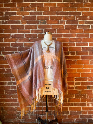 The Softest Farmers Market Fringe Poncho - Earthy Mauve + Lavender