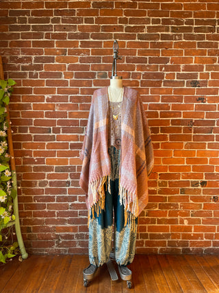 The Softest Farmers Market Fringe Poncho - Earthy Mauve + Lavender