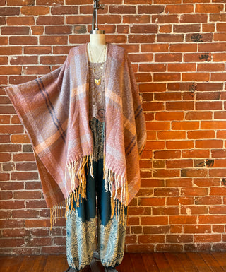 The Softest Farmers Market Fringe Poncho - Earthy Mauve + Lavender