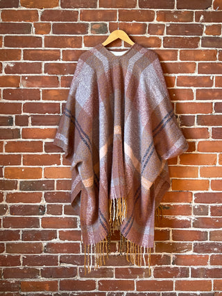 The Softest Farmers Market Fringe Poncho - Earthy Mauve + Lavender