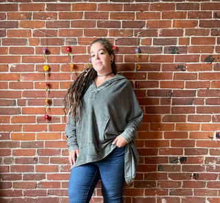 Plus Size Oversized Hi Lo Comfy Hoodie - Forest Green