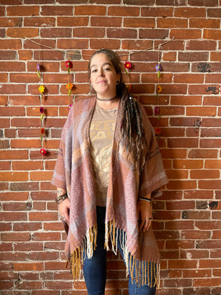 The Softest Farmers Market Fringe Poncho - Earthy Mauve + Lavender