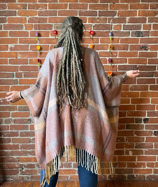 The Softest Farmers Market Fringe Poncho - Earthy Mauve + Lavender