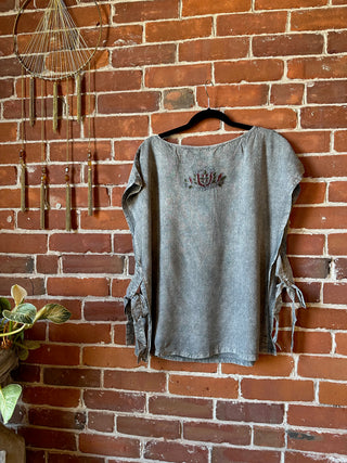 Touch of Grey Embroidered Boho Apron Poncho Style Top