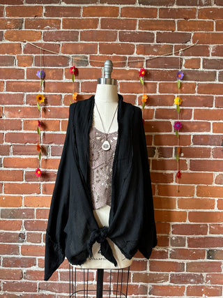 Black Cotton Gauze Boho Light Kimono Layer