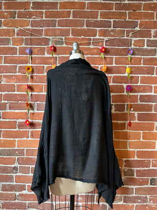 Black Cotton Gauze Boho Light Kimono Layer