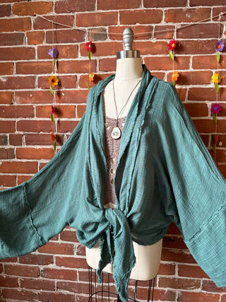 Turquoise Cotton Gauze Boho Light Kimono Layer