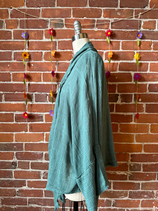 Turquoise Cotton Gauze Boho Light Kimono Layer