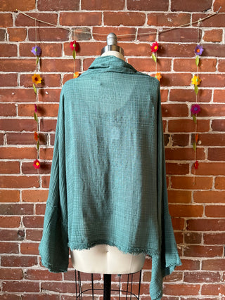 Turquoise Cotton Gauze Boho Light Kimono Layer