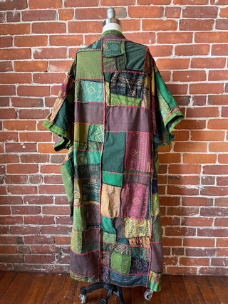 Juniper Patchwork Jacket Kimono - Earthy Greens