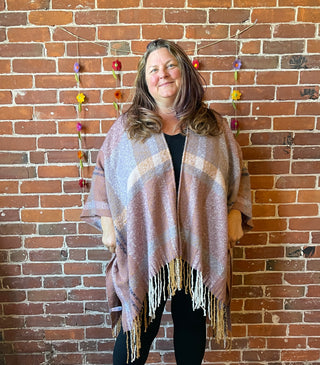 The Softest Farmers Market Fringe Poncho - Earthy Mauve + Lavender