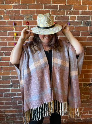 The Softest Farmers Market Fringe Poncho - Earthy Mauve + Lavender