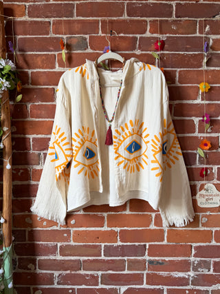 Cropped Evil Eye Sun 100% Cotton Hoodie - Fair Trade Made - Final Sale