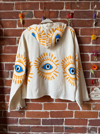 Cropped Evil Eye Sun 100% Cotton Hoodie - Fair Trade Made - Final Sale