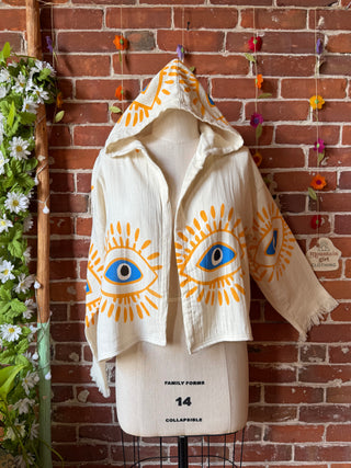 Cropped Evil Eye Sun 100% Cotton Hoodie - Fair Trade Made - Final Sale