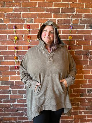 Plus Size Oversized Hi Lo Comfy Hoodie - Mocha