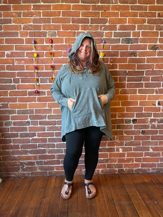 Plus Size Oversized Hi Lo Comfy Hoodie - Forest Green