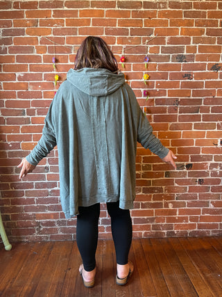 Plus Size Oversized Hi Lo Comfy Hoodie - Forest Green