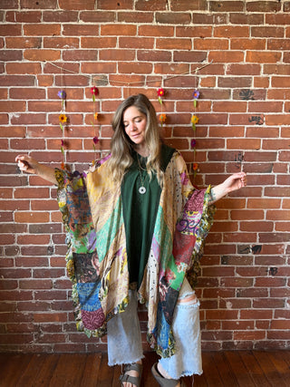 Autumn Skies Flowy Patchwork Poncho Tunic