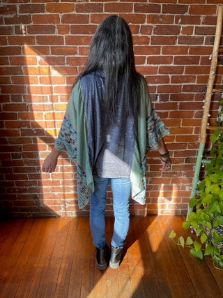 Stevie Inspired Sage Embroidered Poncho