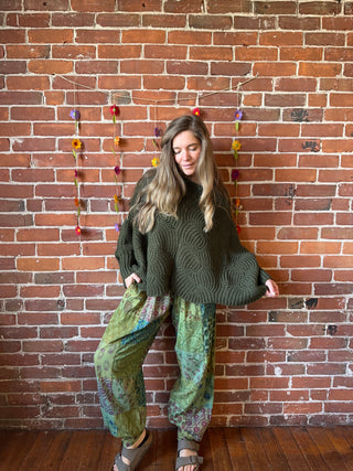 The Coffee Shop Moss Green Poncho Pullover Sweater