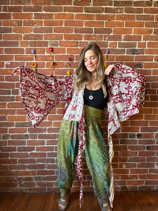 100% Cotton Harem Foldover Waistband Patchwork Pant - Fair Trade Made -Multiple Colors Available