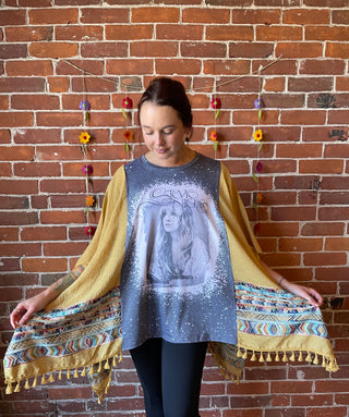 Stevie Nicks Inspired Golden Yellow Tassel Embroidered Poncho