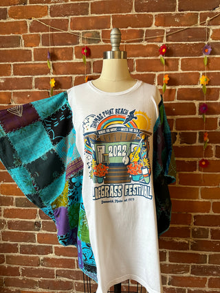 Upcycled Patchwork Blue Grass Festival Poncho Tee