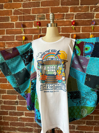 Upcycled Patchwork Blue Grass Festival Poncho Tee