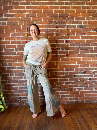 Bohemian Autumn Days Bandana Patchwork Print Lounge Pants - Vintage Sage