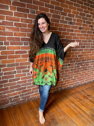 Free Size Raven Tie Dye Poncho Top