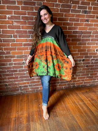Free Size Raven Tie Dye Poncho Top