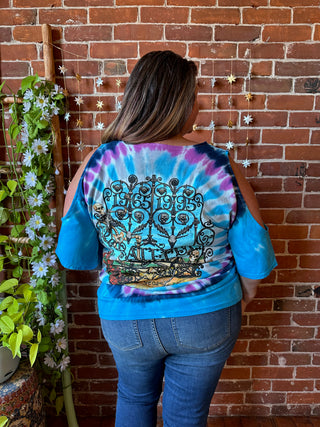 Upcycled Tie Dye Classic Rock Inspired Open Shoulder Tee