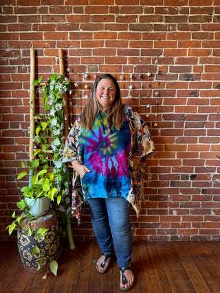 Soul Shine Maine X Mountain Girl Collab OOAK Upcycled Tie Dye Kantha Hoodie