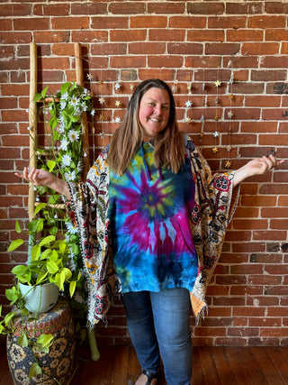 Soul Shine Maine X Mountain Girl Collab OOAK Upcycled Tie Dye Kantha Hoodie