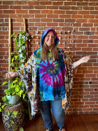Soul Shine Maine X Mountain Girl Collab OOAK Upcycled Tie Dye Kantha Hoodie