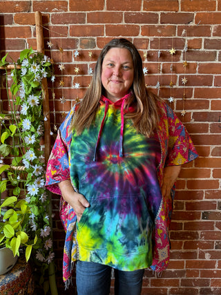 Soul Shine Maine X Mountain Girl Collab OOAK Upcycled Tie Dye Kantha Hoodie