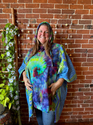Soul Shine Maine X Mountain Girl Collab OOAK Upcycled Tie Dye Kantha Hoodie