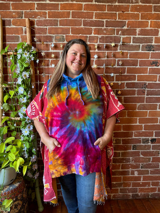 Soul Shine Maine X Mountain Girl Collab OOAK Upcycled Tie Dye Kantha Hi Lo Hoodie